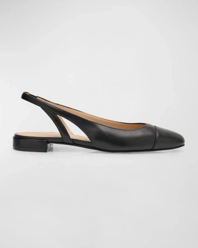 Stuart Weitzman Sleek Leather Slingback Ballerina Flats In Black