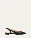 Stuart Weitzman Sleek Patent-leather And Leather Slingback Flats In Black