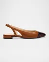 Stuart Weitzman Brown Slingback Ballet Shoes With Cap Toe And Bow Detail In Bridle Brown/dark Br