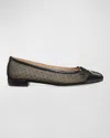 Stuart Weitzman Sleek Cap Toe Bow Flat In Black