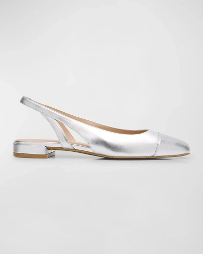 Stuart Weitzman Sleek Metallic Slingback Ballerina Flats In Silver