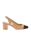 Stuart Weitzman Beige Slingback With Contrasting Toe In Smooth Leather Woman In Nude