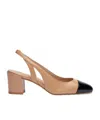 Stuart Weitzman Beige Slingback With Contrasting Toe In Smooth Leather Woman In Nude