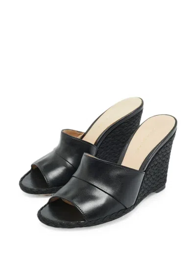 Pre-owned Stuart Weitzman Slidewalk Woven Wedge Sandals In Black