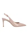 Stuart Weitzman Pointed Toe Patent Finish Buckle Detail Pumps In Pink