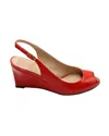 Stuart Weitzman Slingback Peep-toe Wedge In Red Patent Leather In Orange