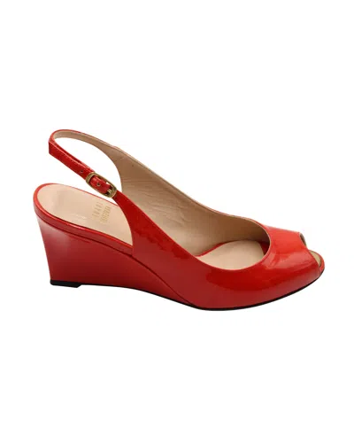 Stuart Weitzman Slingback Peep-toe Wedge In Red Patent Leather In Orange