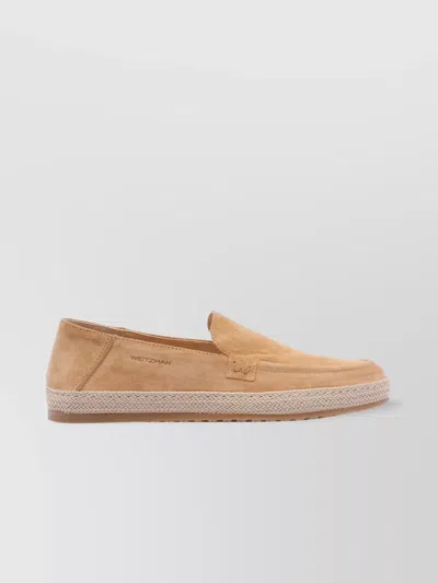 Stuart Weitzman Slip-on Loafers With Espadrille Sole And Suede Upper In Gold