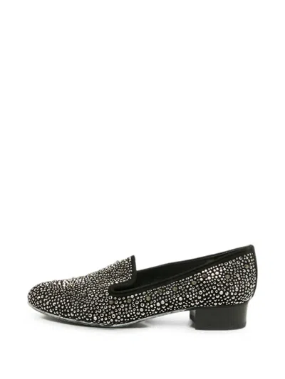 Pre-owned Stuart Weitzman Slipbead Crystal-embellished Suede Loafers In Black