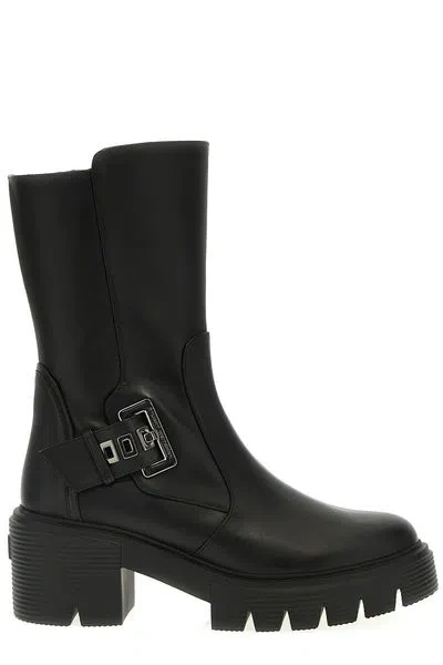 STUART WEITZMAN STUART WEITZMAN SMOOTH RAFFIA LEATHER BOOTS