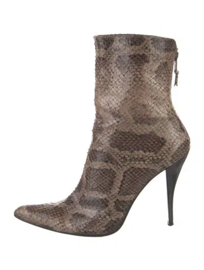 Pre-owned Stuart Weitzman Snakeskin Animal Print Boots In Brown