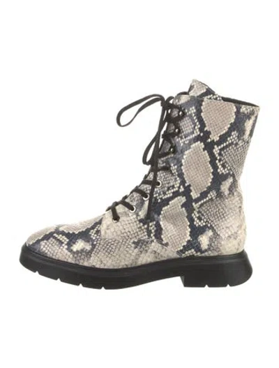 Pre-owned Stuart Weitzman Snakeskin Animal Print Combat Boots In Multi