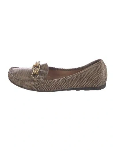 Pre-owned Stuart Weitzman Snakeskin Animal Print Loafers In Brown