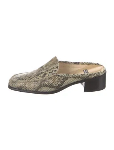 Pre-owned Stuart Weitzman Snakeskin Animal Print Mules In Neutral
