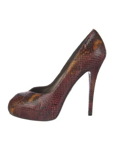 Pre-owned Stuart Weitzman Snakeskin Animal Print Pumps In Brown