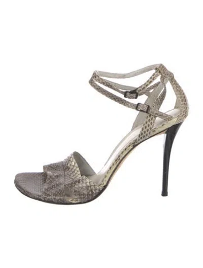Pre-owned Stuart Weitzman Snakeskin Animal Print Sandals In Gray