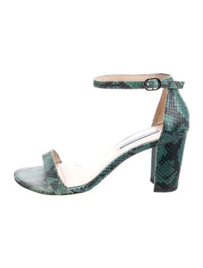 Pre-owned Stuart Weitzman Snakeskin Animal Print Sandals In Green