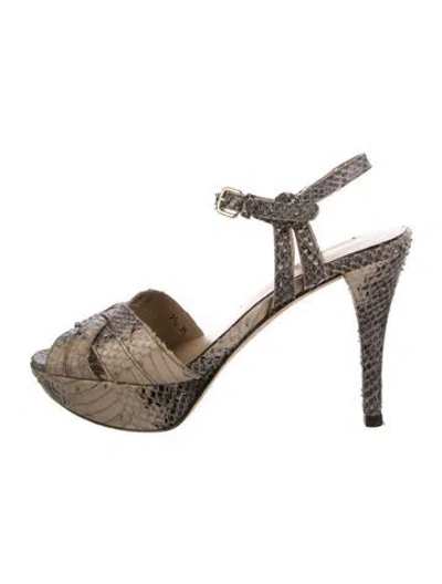 Pre-owned Stuart Weitzman Snakeskin Animal Print Sandals In Neutral