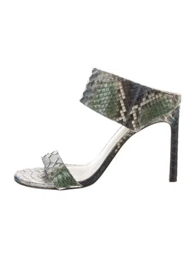 Pre-owned Stuart Weitzman Snakeskin Animal Print Slides In Green