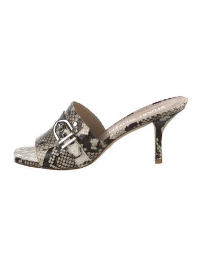 Pre-owned Stuart Weitzman Snakeskin Animal Print Slides W/ Tags In Neutrals