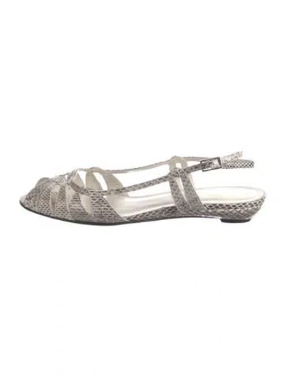 Pre-owned Stuart Weitzman Snakeskin Animal Print Slingback Flats In Neutral