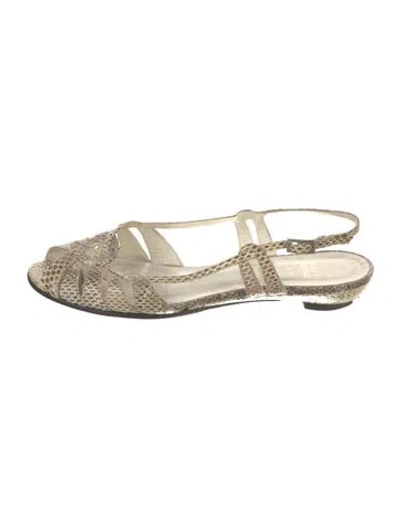 Pre-owned Stuart Weitzman Snakeskin Animal Print Slingback Flats In Neutral