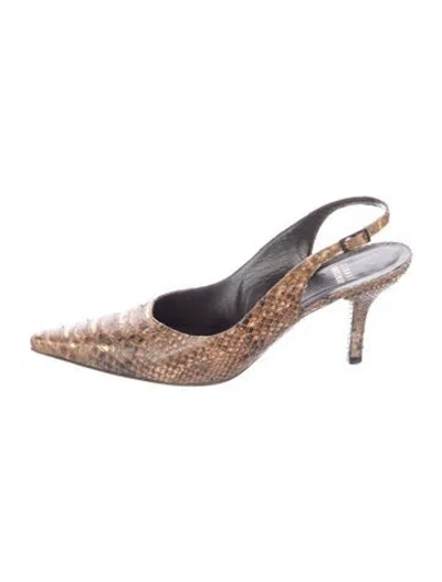 Pre-owned Stuart Weitzman Snakeskin Animal Print Slingback Pumps In Brown
