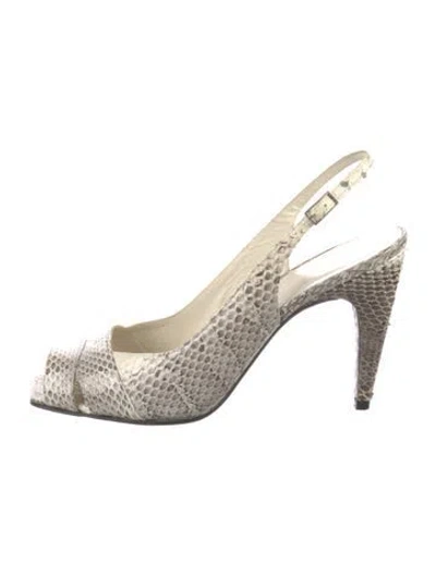 Pre-owned Stuart Weitzman Snakeskin Animal Print Slingback Pumps In Neutral