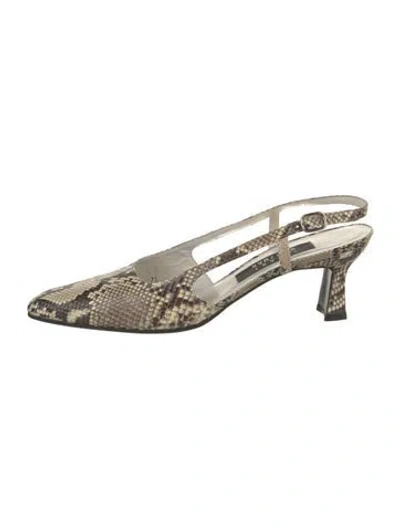 Pre-owned Stuart Weitzman Snakeskin Animal Print Slingback Pumps In Neutral