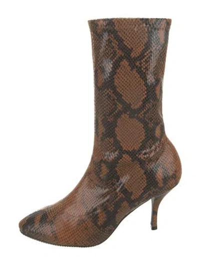 Pre-owned Stuart Weitzman Snakeskin Animal Print Sock Boots In Green