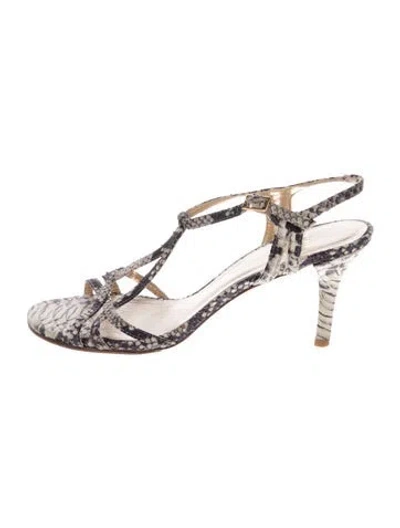 Pre-owned Stuart Weitzman Snakeskin Animal Print T-strap Sandals In Neutral