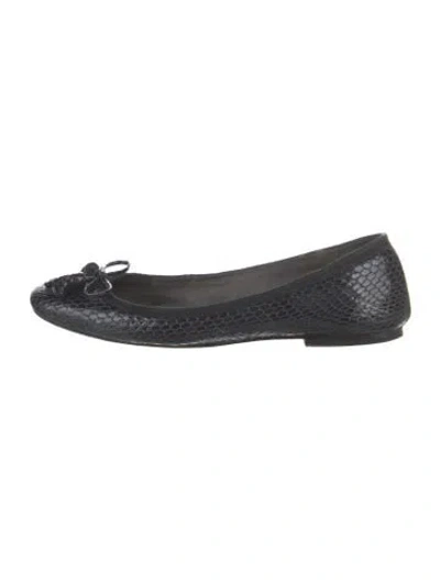 Pre-owned Stuart Weitzman Snakeskin Bow Accents Ballet Flats In Blue