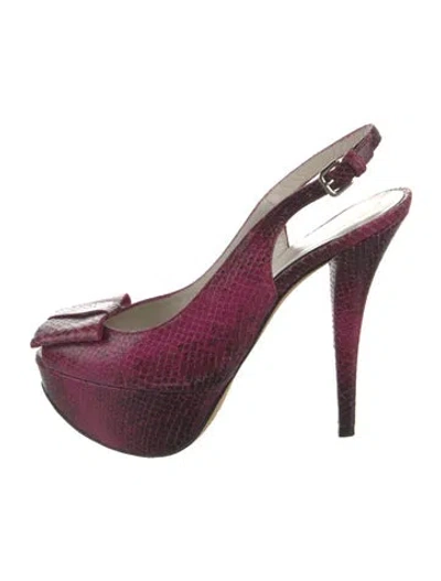 Pre-owned Stuart Weitzman Snakeskin Bow Accents Slingback Pumps In Purple