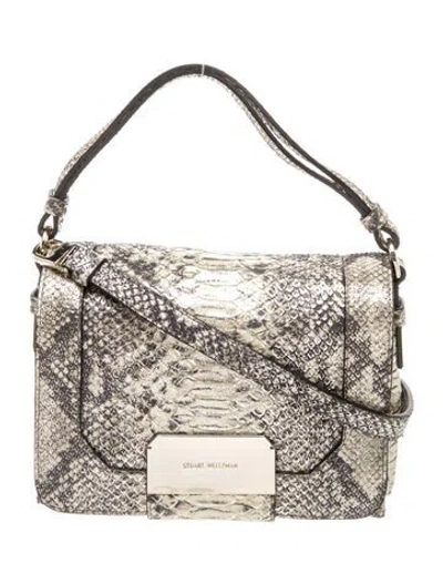 Pre-owned Stuart Weitzman Snakeskin Top Handle Bag In Silver