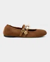 Stuart Weitzman Socharming Suede Mary Jane Ballerina Flats In Brown