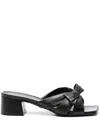 Stuart Weitzman Sofia Lambskin Bow Mule Sandals In Black