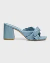 Stuart Weitzman Sofia Lambskin Bow Mule Sandals In Denim