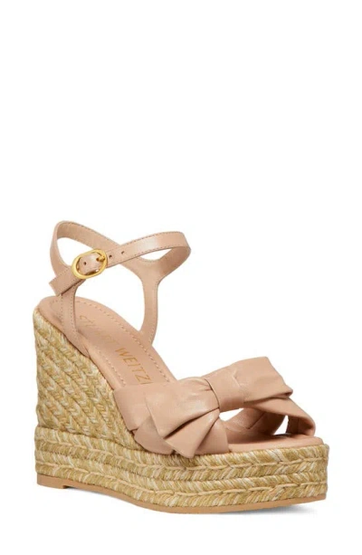 Stuart Weitzman Women's Sofia 100mm Leather Espadrille Wedge Sandals In Adobe