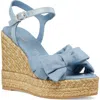 Stuart Weitzman Sofia Denim Bow Wedge Espadrille Sandals In Denim Silver