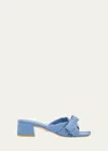 Stuart Weitzman Sofia Lambskin Bow Mule Sandals In Blue Steel