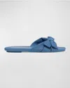 Stuart Weitzman Sofia Leather Bow Slide Sandals In Washed