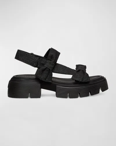 Stuart Weitzman Sofia Nolita Denim Dual Bow Slingback Sandals In Black