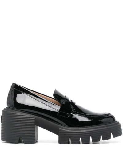 Stuart Weitzman Soho' Black Loafers With Chunky Sole In Patent Leather In Grey