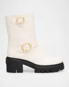 Stuart Weitzman Soho Calfskin Buckle Moto Booties In Cream