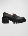 Stuart Weitzman Chunky Heel Platform Loafers In Glossy Patent Leather In Black