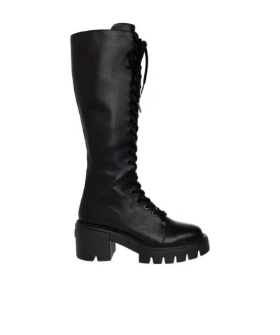Stuart Weitzman Soho Knee-length Lace-up Boots In Black