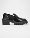 Stuart Weitzman Soho Glossed-leather Platform Loafers In Black