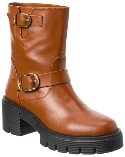 Stuart Weitzman Soho Leather Moto Bootie In Brown