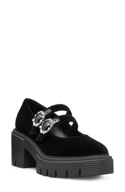 Stuart Weitzman Soho Velvet Mary Jane Ballerina Loafers In Black