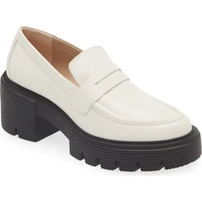 Stuart Weitzman Beige Leather Moccasin Rubber Sole In White